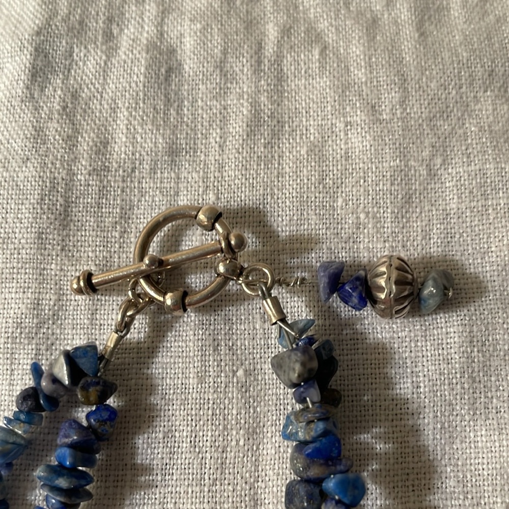 Lapis Chips and Thai Silver Double Strand Necklace - Picture 3 of 3